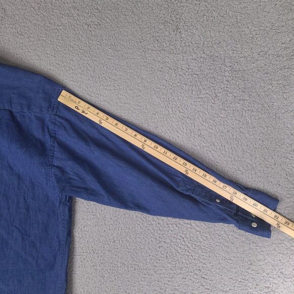 TGI Friday's Shirt Mens XL‎ 16 - 32/33 Blue Chambray Button Down Long Sleeve - Picture 13 of 14